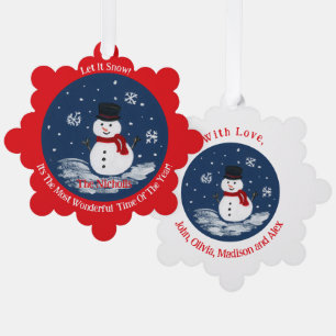 Handgemalt Snowman RED Personalize Ornament Karte