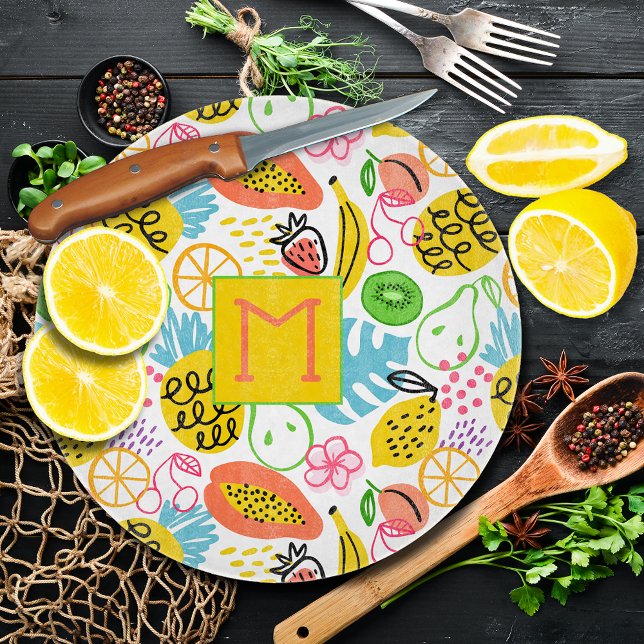 Handgemalt Sommerfruchtmuster Schneidebrett (Hand Painted Summer Fruit Pattern Round Glass Cutting Board)