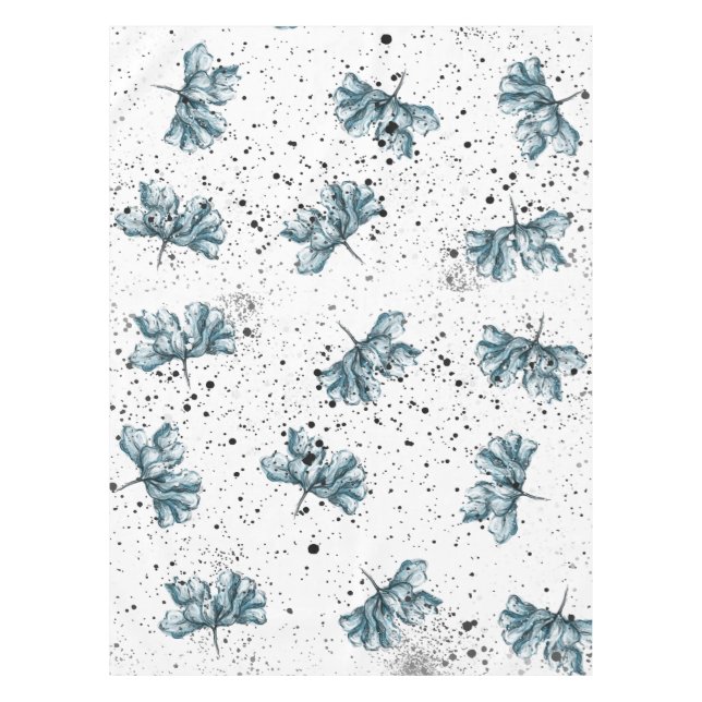 Handgemalt Stahl Blau Blumenmuster Tischdecke (Vorderseite)