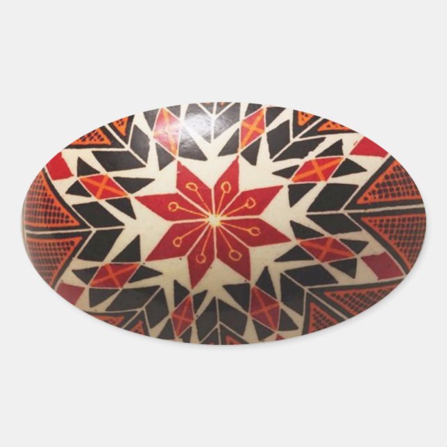 Handgemalt Ukrainisches Osterei Ovaler Aufkleber (Vorderseite)