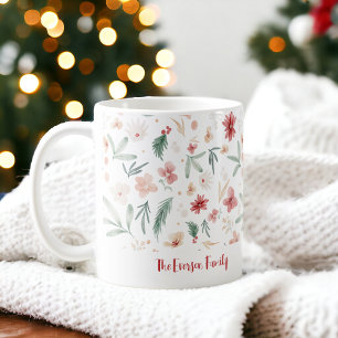 Handgemalt Wasserfarbe Blumenweihnachtsname Kaffeetasse