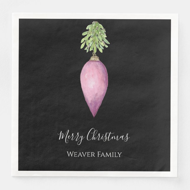 Handgemalt Wasserfarbe Rosa Weihnachtsbaum Serviette (Vorderseite)