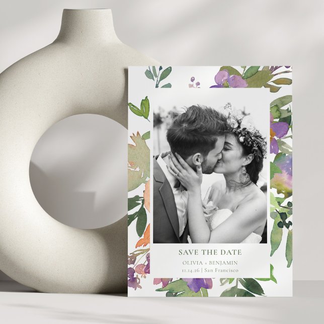 Handgemalt Wasserfarben Blumengarten Foto Save The Date (Von Creator hochgeladen)