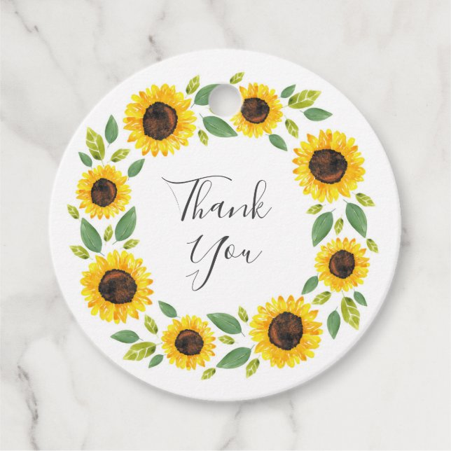 Handgemalt Wasserfarben Sonnenblumenkranz Geschenkanhänger (Vorderseite)