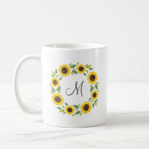 Handgemalt Wasserfarben Sonnenblumenkranz Kaffeetasse