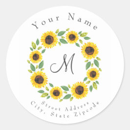Handgemalt Wasserfarben Sonnenblumenkranz Runder Aufkleber