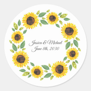 Handgemalt Wasserfarben Sonnenblumenkranz Runder Aufkleber