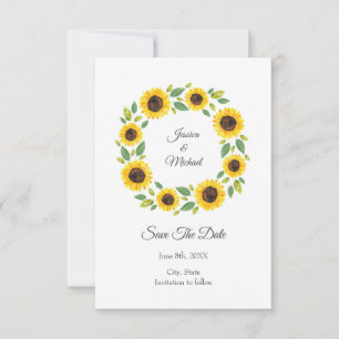 Handgemalt Wasserfarben Sonnenblumenkranz Save The Date
