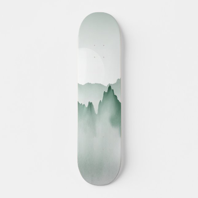 Handgemalt Wasserfarbengebirge Landschaft Skateboard (Vorne)