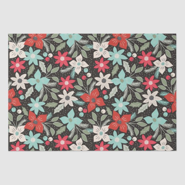 Handgemalt Weihnachten Poinsettia Red White Aqua Seidenpapier (Vorderseite)