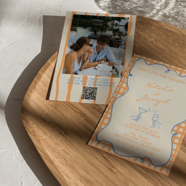 Handgemalt Whimsical Foto QR Code Fun Wedding Einladung (Von Creator hochgeladen)