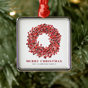 Handgemalt Winterberry Kranz Weihnachten Ornament Aus Metall