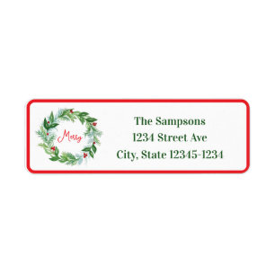 Handgemalt Wreath Red Border MERRY Adresse