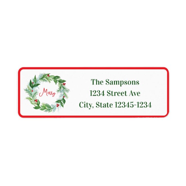 Handgemalt Wreath Red Border MERRY Adresse (Vorne)