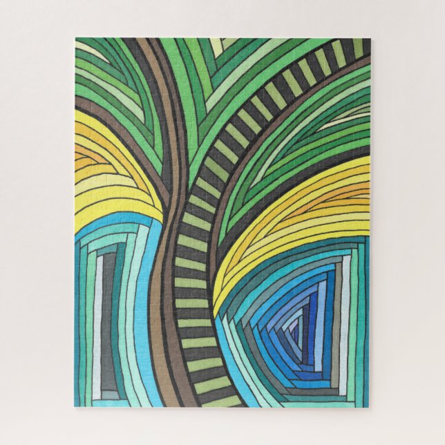 Handgemalte Abstrakte Baum- und Geometrie-Gestaltu Puzzle (Vertikal)