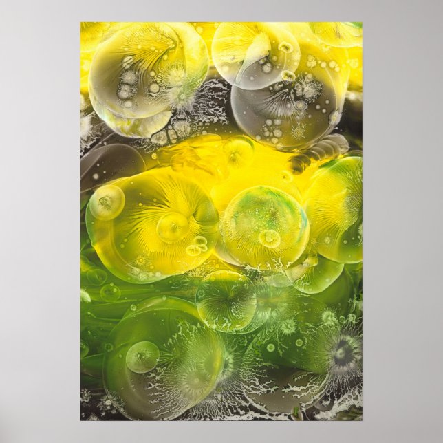 Handgemalte abstrakte Kunst Gelb und Grün Poster (Vorne)