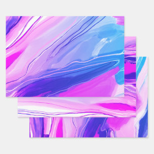 Handgemalte abstrakte Malerei mit Marmor lila blau Geschenkpapier Set