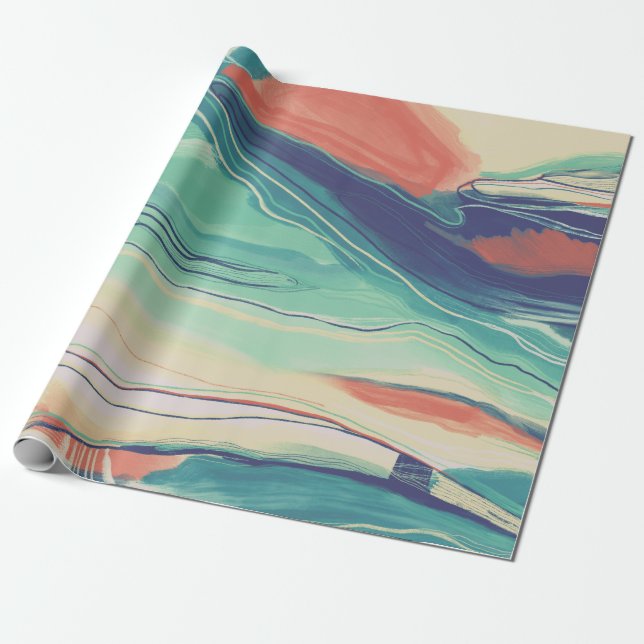 Handgemalte abstrakte Malerei mit marmorblauem Grü Geschenkpapier (Ungerollt)
