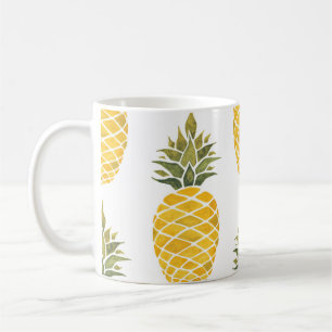 Handgemalte Ananas: Aquarell Nahtlos. Kaffeetasse