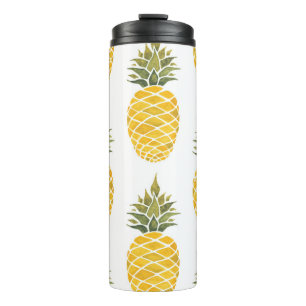 Handgemalte Ananas: Aquarell Nahtlos. Thermosbecher