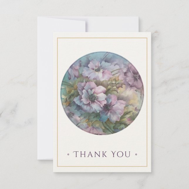 Handgemalte Anemonen Dankeschön-Karte — Pflaume &  Mitteilungskarte (Vorderseite)