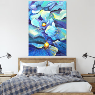 Handgemalte Aqua und Blues Leinwanddruck