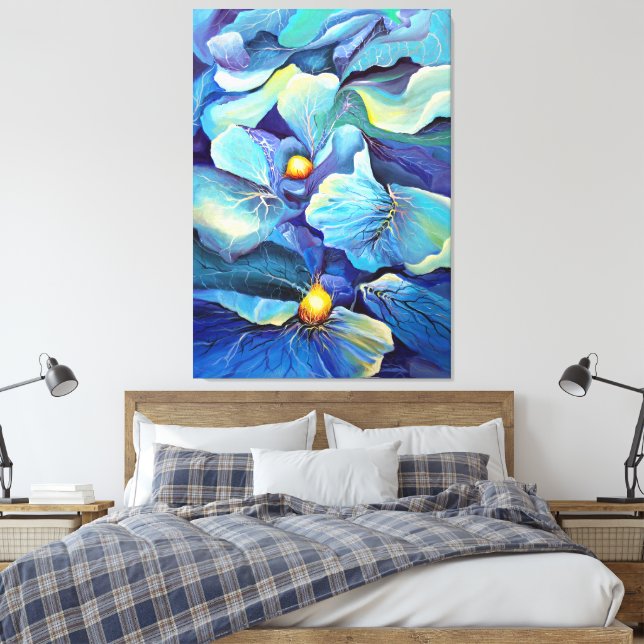 Handgemalte Aqua und Blues Leinwanddruck (Insitu (Schlafzimmer))