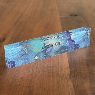Handgemalte Aqua und Blues Namensplakette