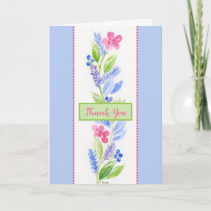 Handgemalte Aquarell-Blumen DANKESCHÖN Blau Dankeskarte