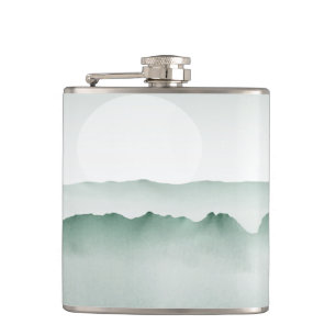 Handgemalte Aquarell-Gebirgslandschaft Flachmann