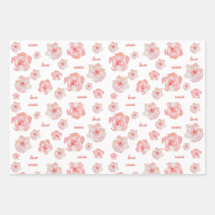 Handgemalte Aquarell-Rosen in Rosa, Liebe, individ Geschenkpapier Set