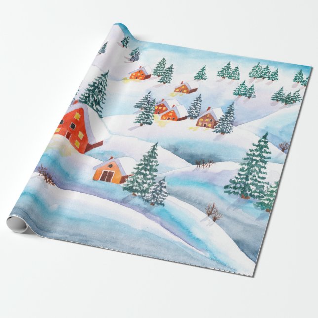 Handgemalte Aquarellbilder des Winters Geschenkpapier (Ungerollt)