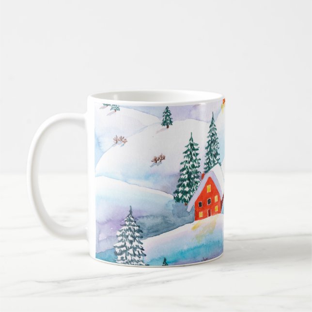 Handgemalte Aquarellbilder des Winters Kaffeetasse (Links)