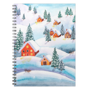Handgemalte Aquarellbilder des Winters Notizblock