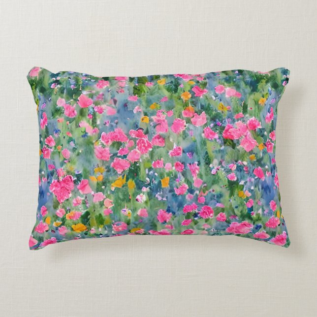 Handgemalte Aquarellblütengarten Sommer Trend Dekokissen (Vorderseite)