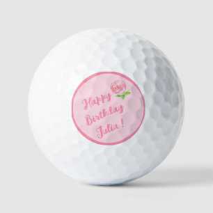 Handgemalte Aquarellfarben-Rose GLÜCKLICH BIRTHTAG Golfball