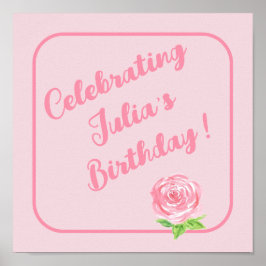 Handgemalte Aquarellfarben-Rose GLÜCKLICH BIRTHTAG Poster