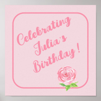 Handgemalte Aquarellfarben-Rose GLÜCKLICH BIRTHTAG Poster