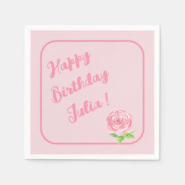 Handgemalte Aquarellfarben-Rose GLÜCKLICH BIRTHTAG Serviette