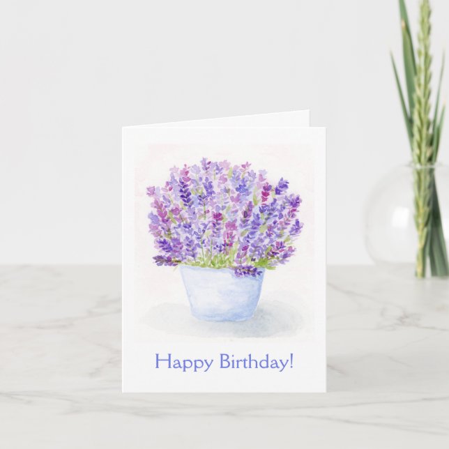 Handgemalte Aquarelllavender Floral BIRTHDAY (Vorderseite)