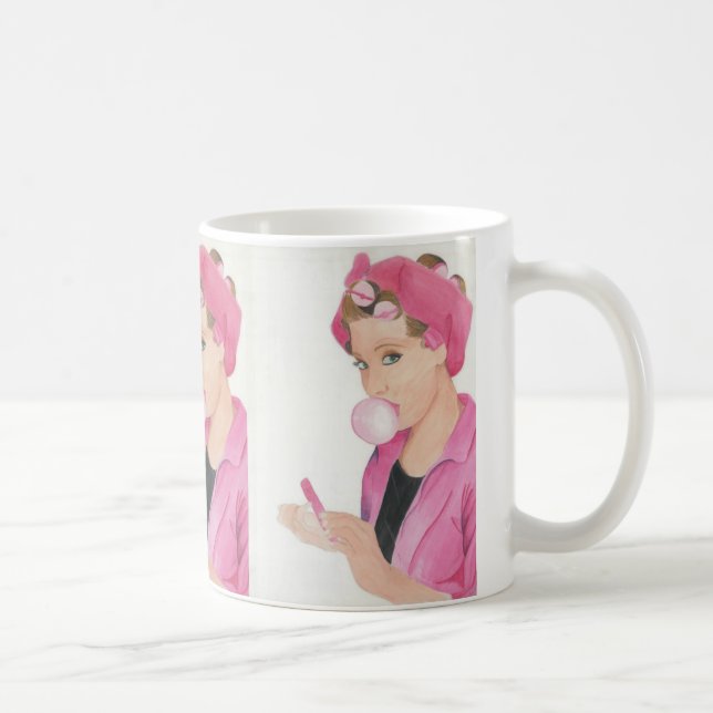 Handgemalte Art Pink Lady Coffee Tasse Cup (Rechts)