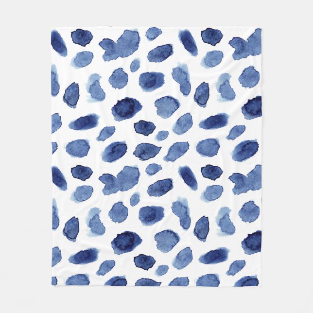 Handgemalte, blaue Aquarellsteine. Fleecedecke (Vorderseite)