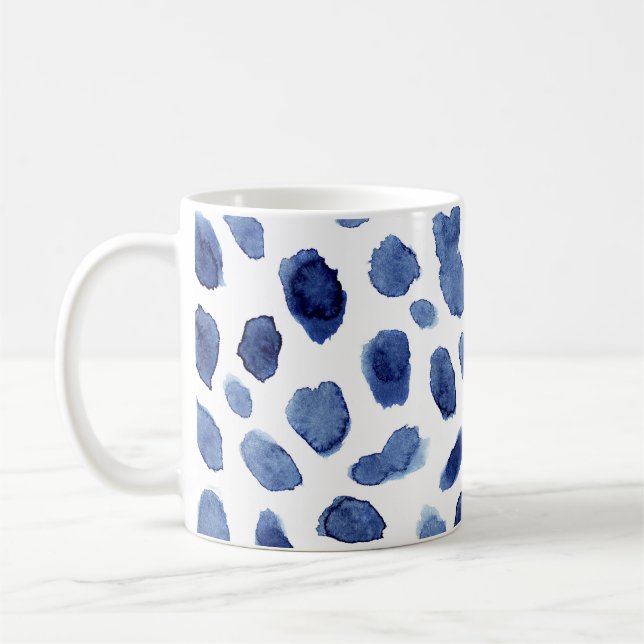 Handgemalte, blaue Aquarellsteine. Kaffeetasse (Links)