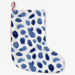 Handgemalte, blaue Aquarellsteine. Kleiner Weihnachtsstrumpf