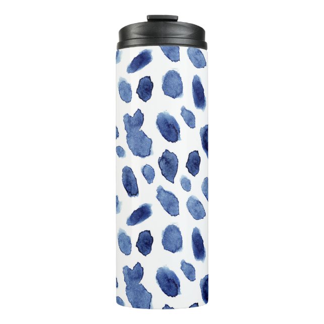 Handgemalte, blaue Aquarellsteine. Thermosbecher (Vorderseite)