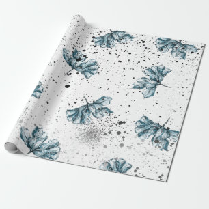Handgemalte blaue Blumenmuster Geschenkpapier