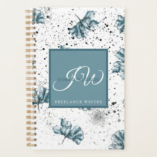 Handgemalte blaue Blumenmuster Personalisiert Planer