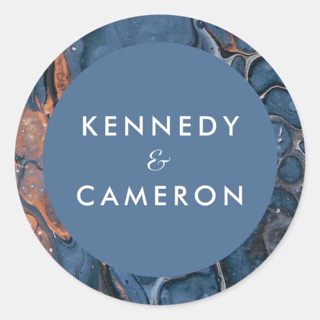 Handgemalte blaue Marmorplatte Runder Aufkleber (Vorderseite)
