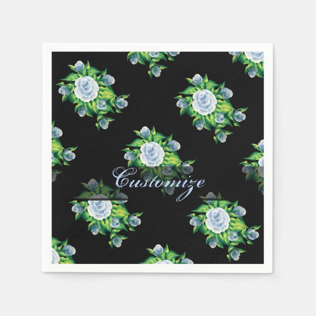 Handgemalte blaue Rose Muster Napkins Serviette (Vorderseite)