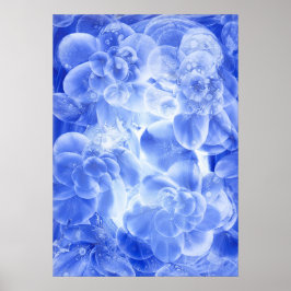 Handgemalte Blaue Weiße Florale Abstrakte Kunst Poster